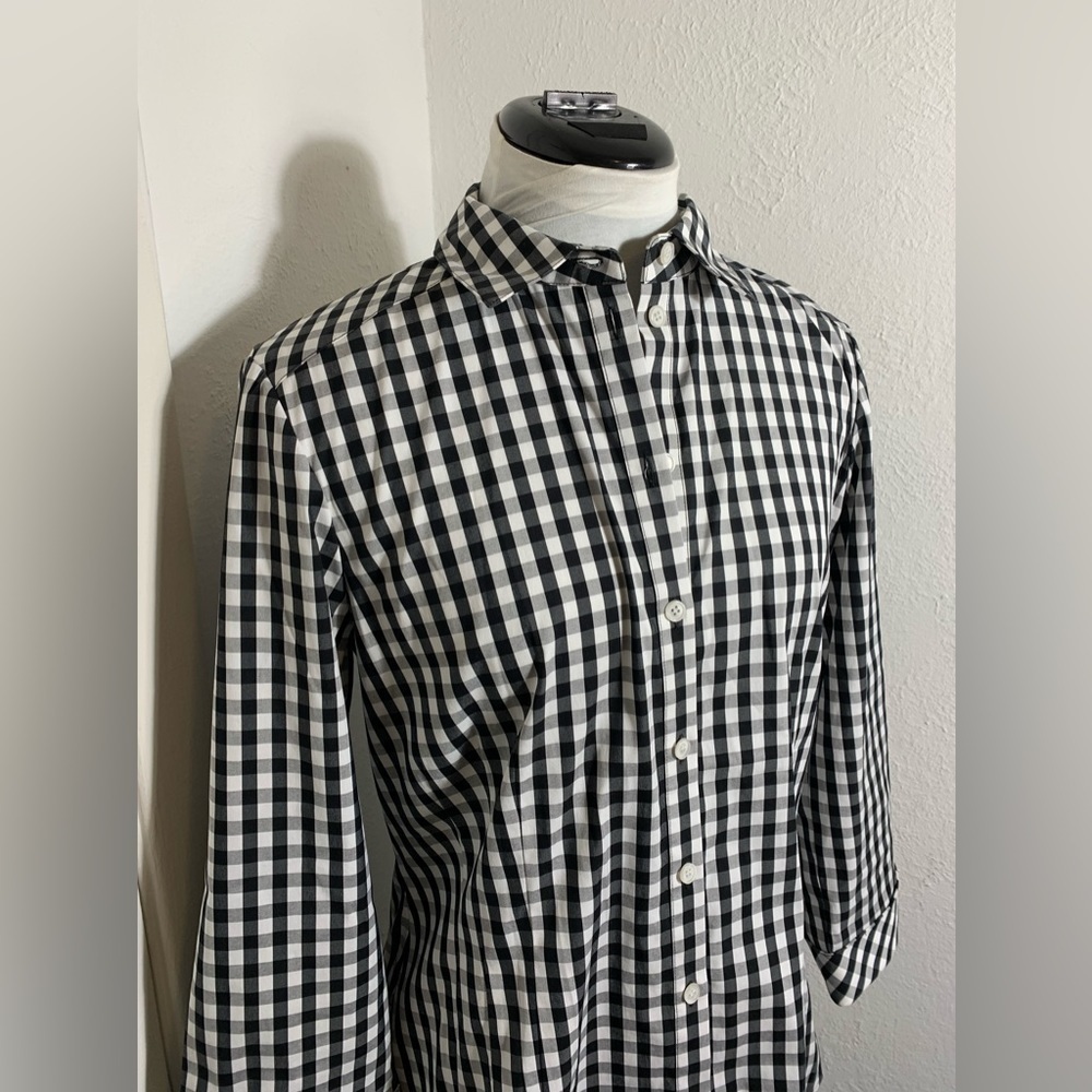 Lafayette 148, 3/4 sleeve button down black and white checkered gingham 8 - Picture 2 of 7